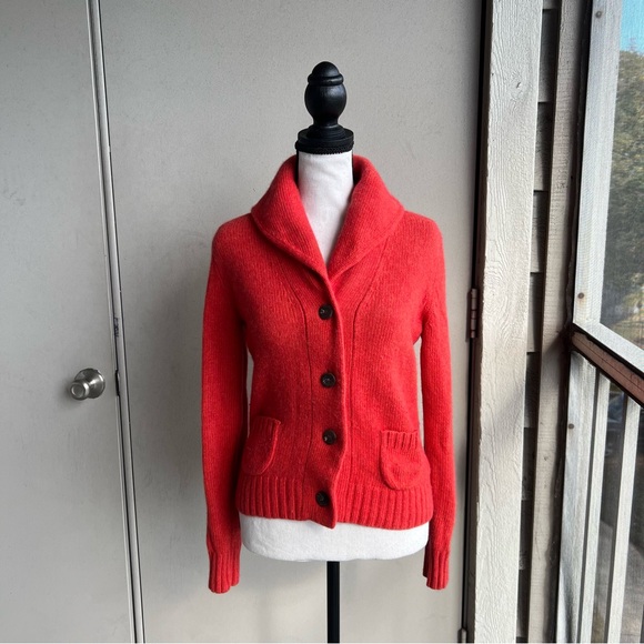 Vintage J Crew Vibrant Coral Sweater Button Up Rabbit Hair Cashmere Merino Wool - Picture 3 of 11